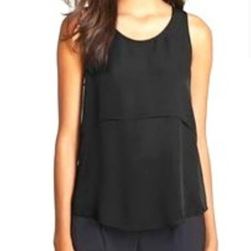 Theory 100% Silk Tiered Sleeveless Top in Black Size Small
